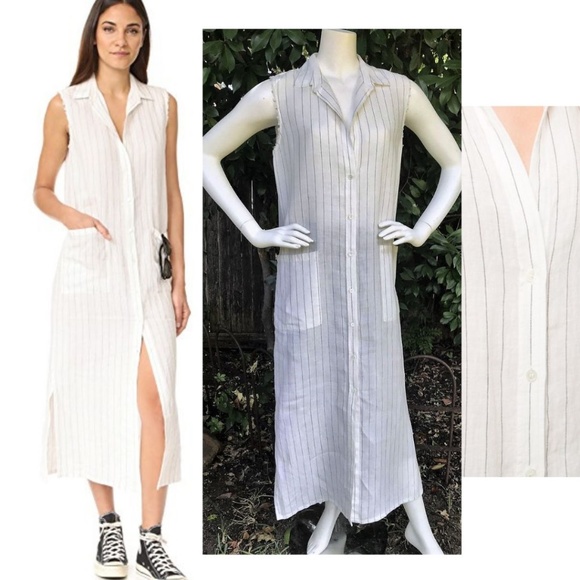 FRAME Striped BOYFRIEND Shirt Dress Maxi Duster S - Picture 2 of 8